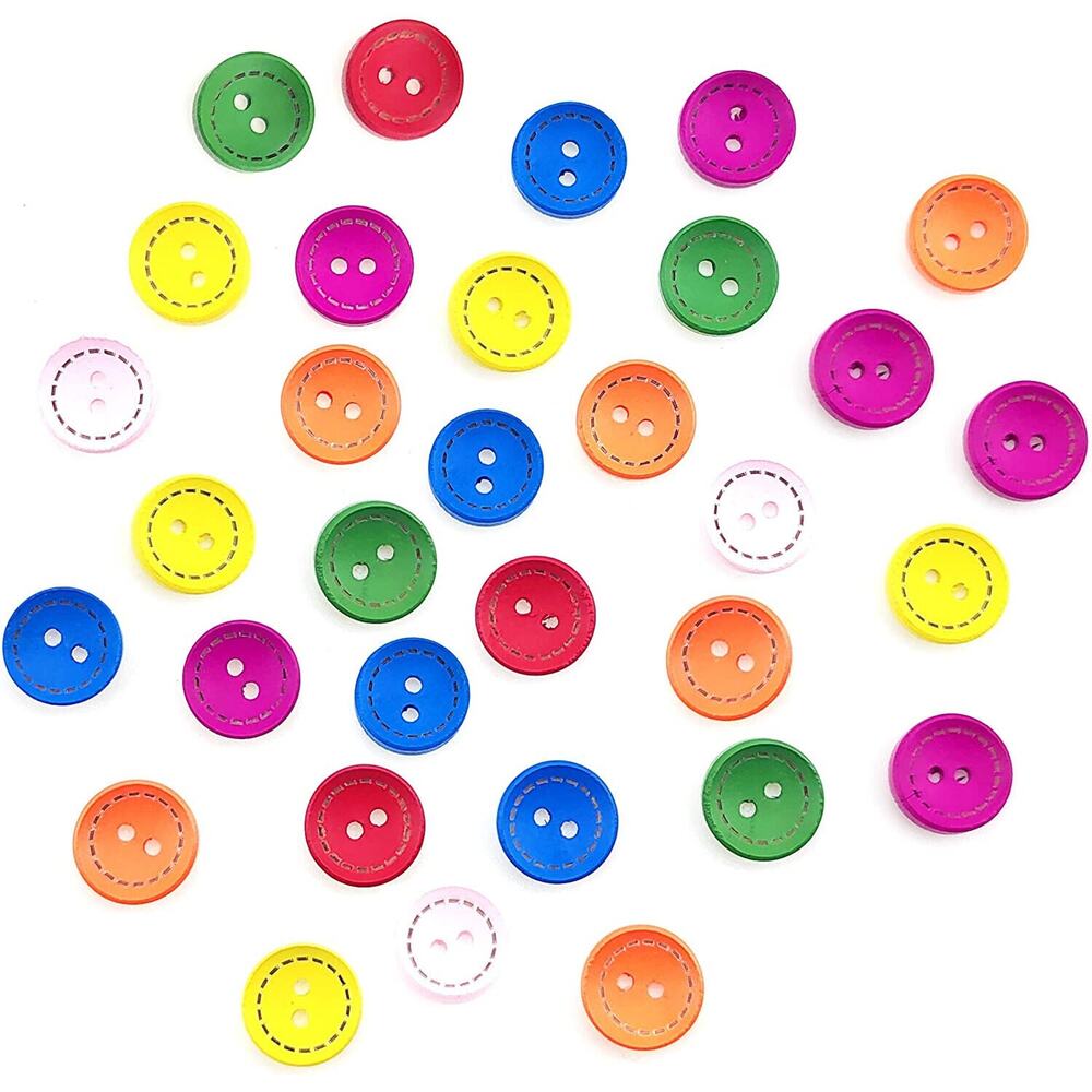 100 Pcs Colorful Wooden Round Buttons With 2 Holes Rustic Buttons For Cloth US
